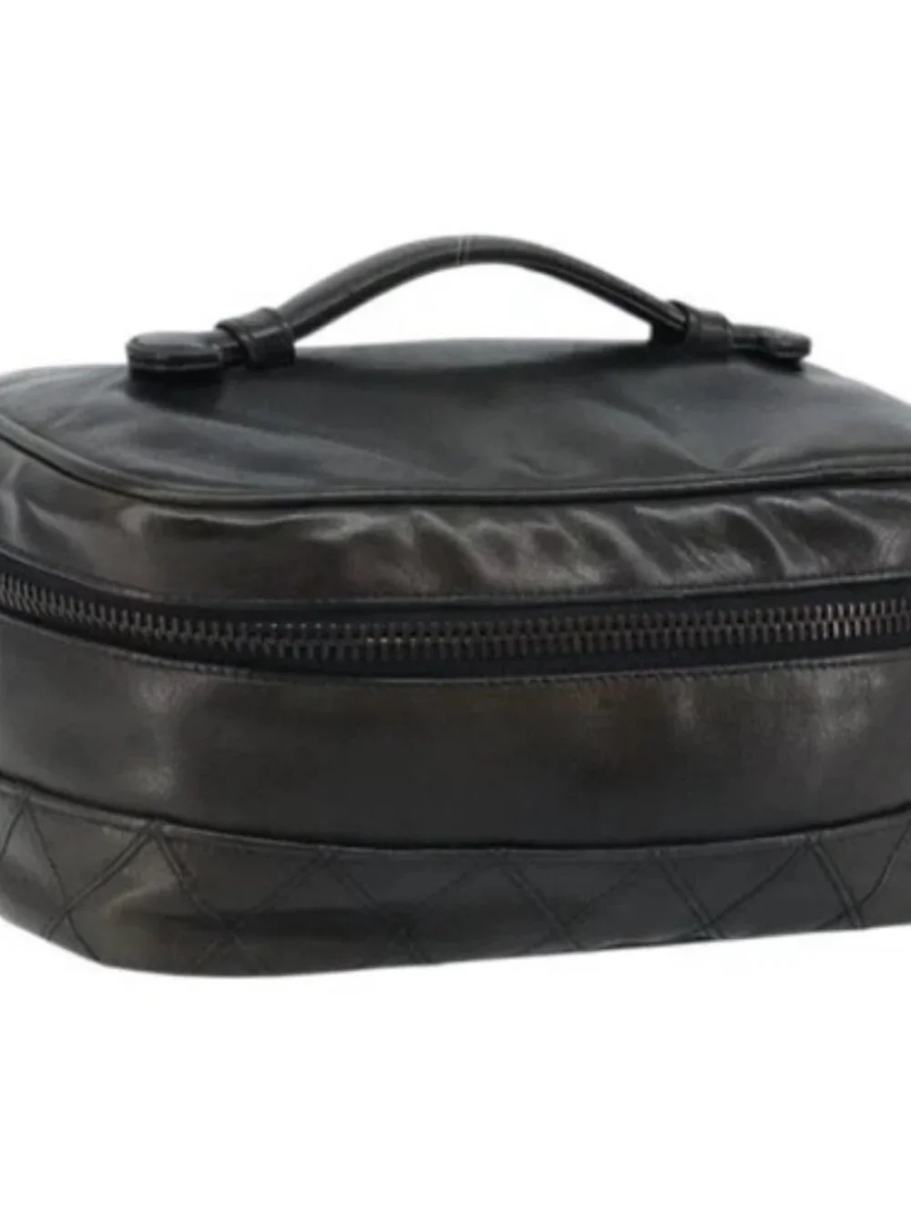 CHANEL Bicolore Vanity Hand Bag Leather Black CC Auth bs33805